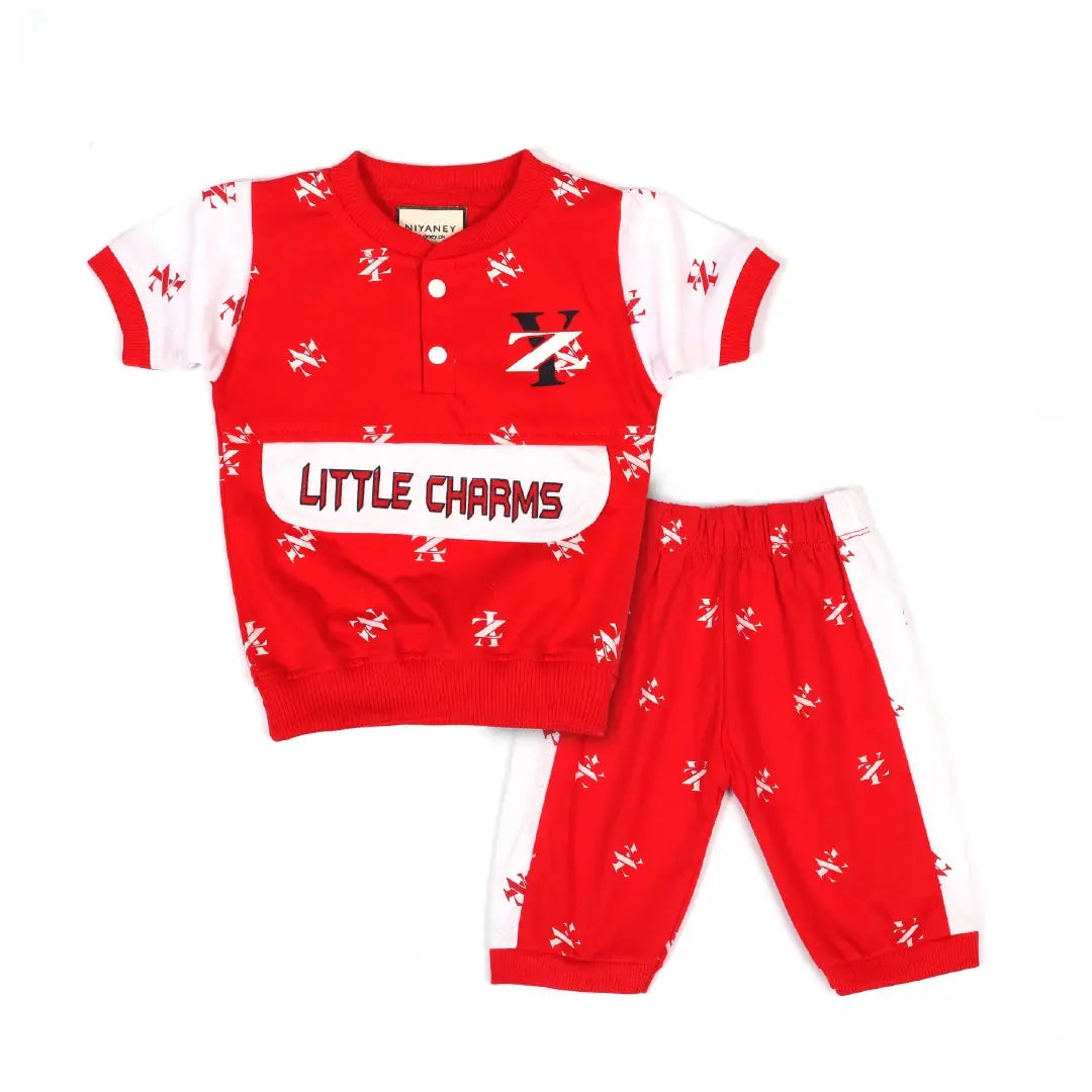 Bright Red Baby Top & Pants Set with Graphic Print - Niyaney Clothing