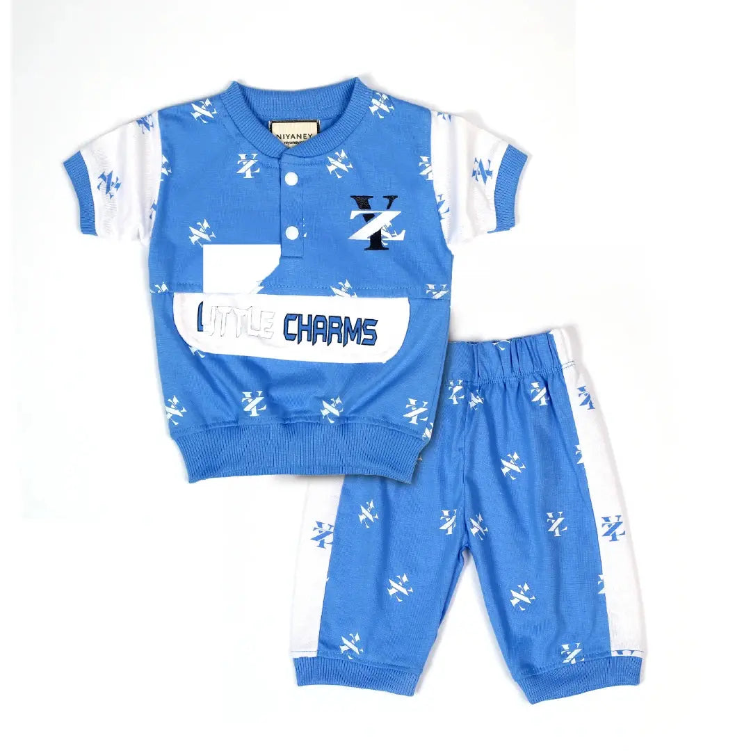 Light Blue Baby Top & Pants Set with Graphic Print - Niyaney Clothing