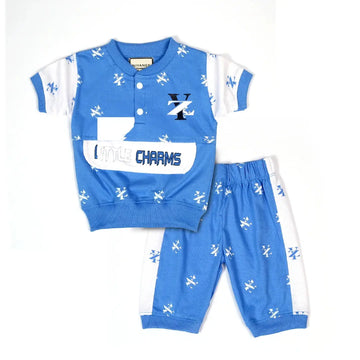 Light Blue Baby Top & Pants Set with Graphic Print - Niyaney Clothing