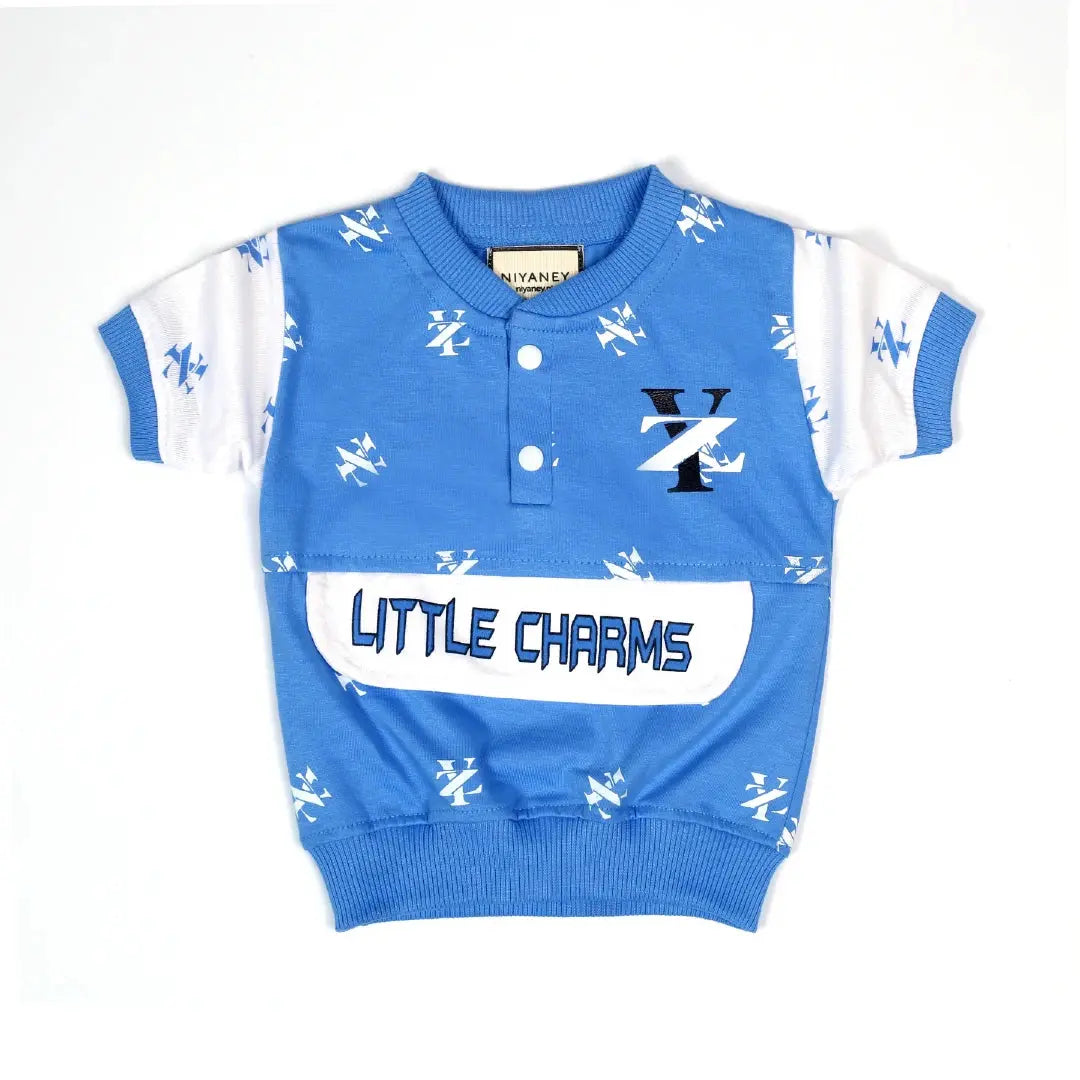 Light Blue Baby Top & Pants Set with Graphic Print - Niyaney Clothing