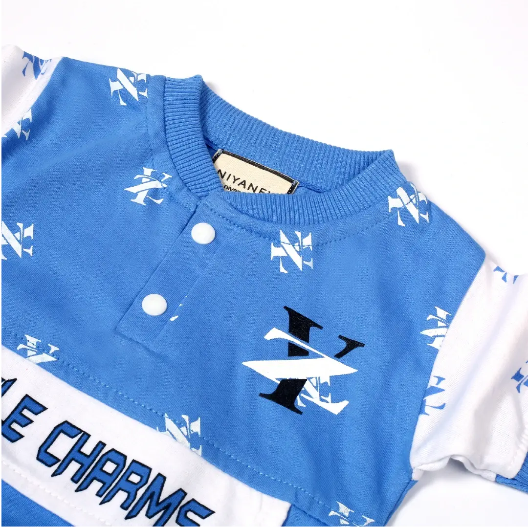 Light Blue Baby Top & Pants Set with Graphic Print - Niyaney Clothing