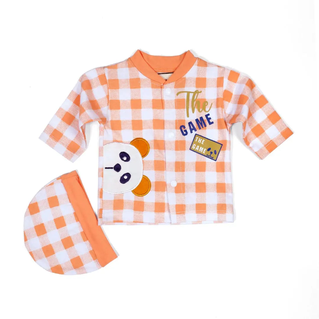 Orange & White Check Panda Baby Set - Niyaney Clothing