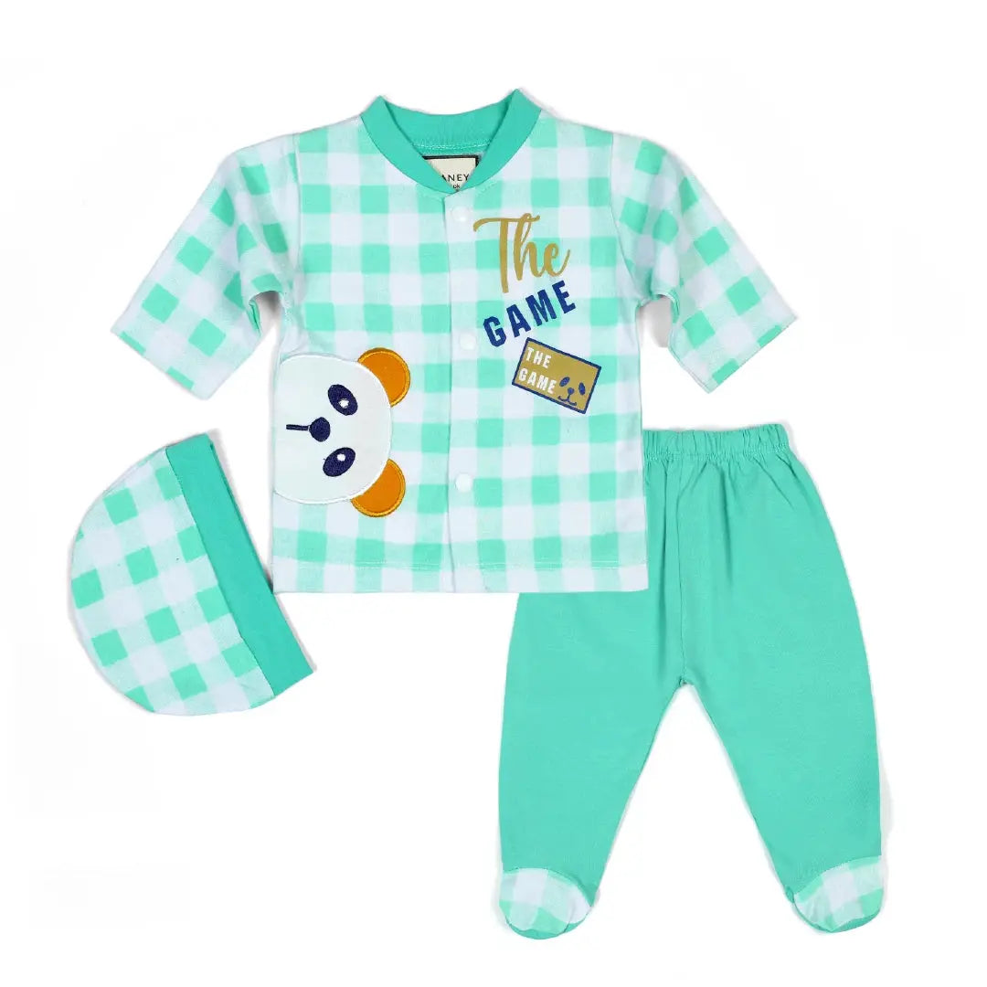 Mint Green & White Check Panda Baby Set - Niyaney Clothing