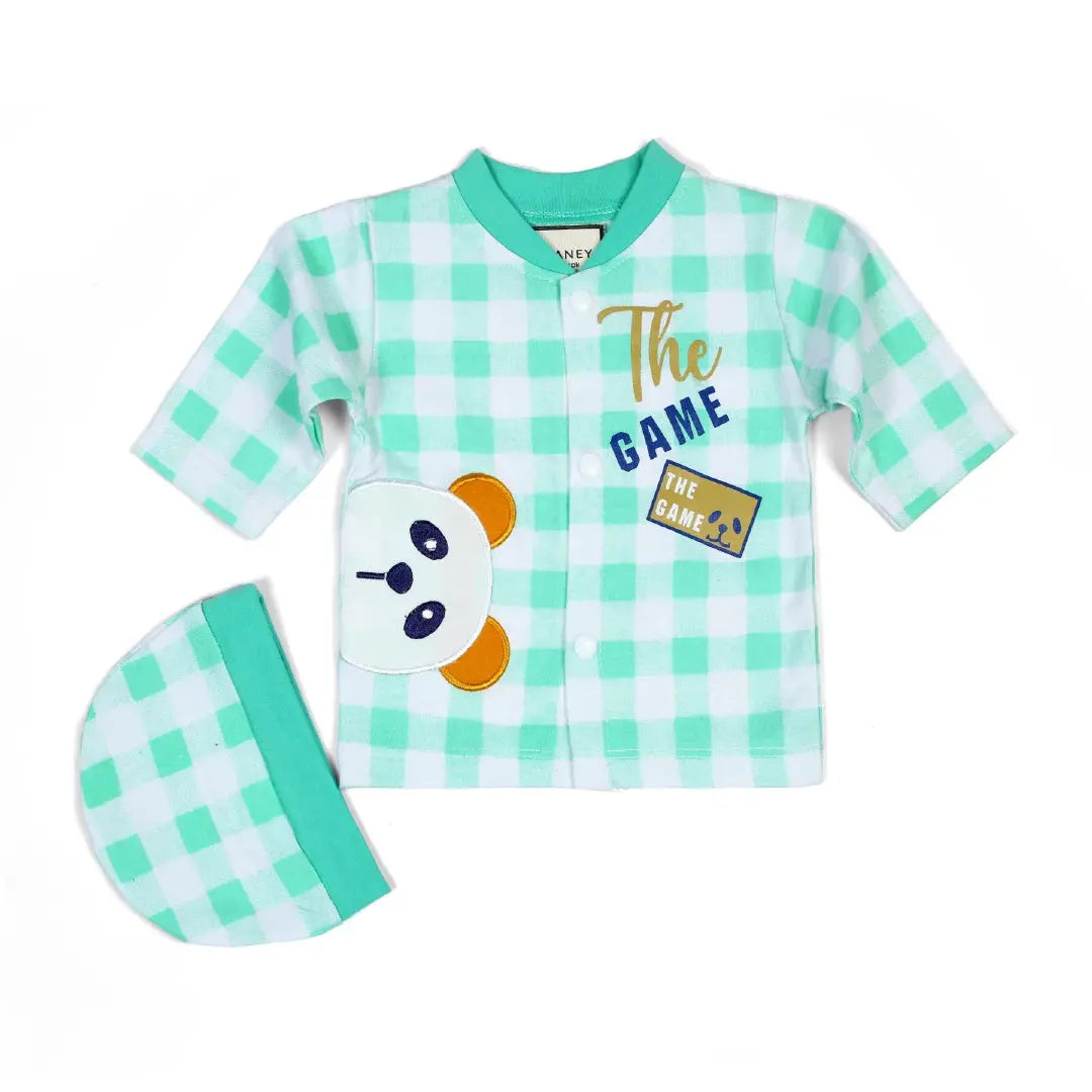 Mint Green & White Check Panda Baby Set - Niyaney Clothing