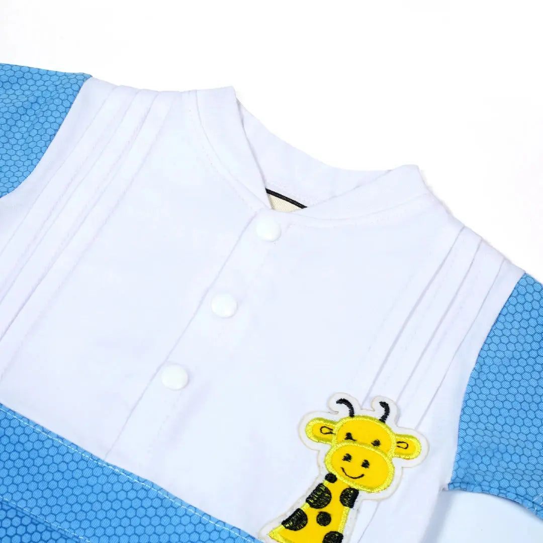 Cute Giraffe Appliqué White & Blue Baby Outfit - Niyaney Clothing