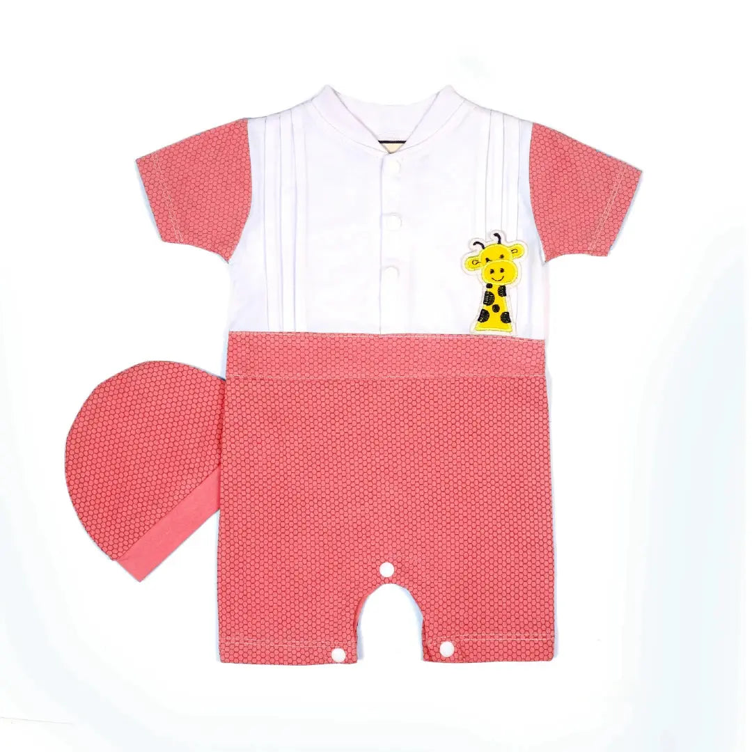 Cute Giraffe Appliqué White & Pink Baby Outfit - Niyaney Clothing