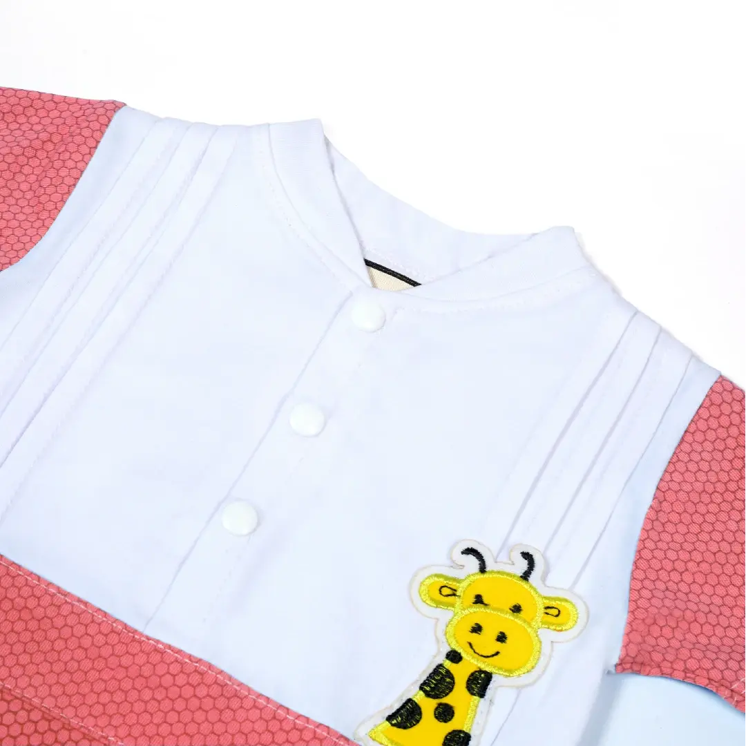 Cute Giraffe Appliqué White & Pink Baby Outfit - Niyaney Clothing