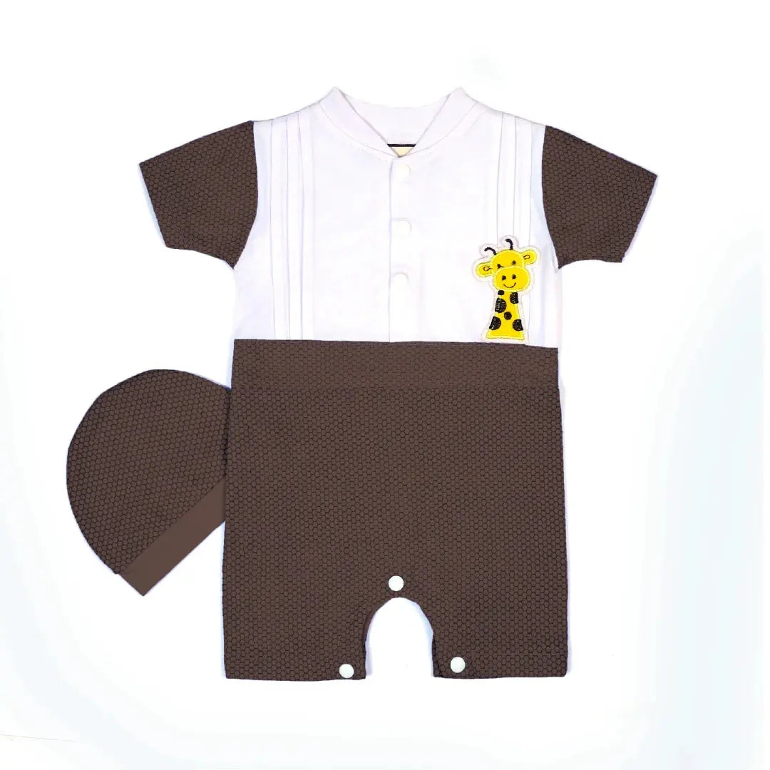 Cute Giraffe Appliqué White & Brown Baby Outfit - Niyaney Clothing