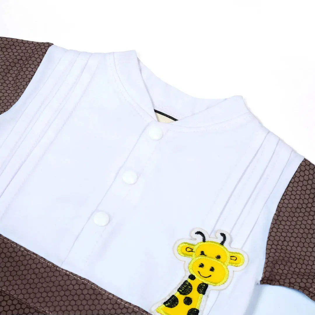 Cute Giraffe Appliqué White & Brown Baby Outfit - Niyaney Clothing