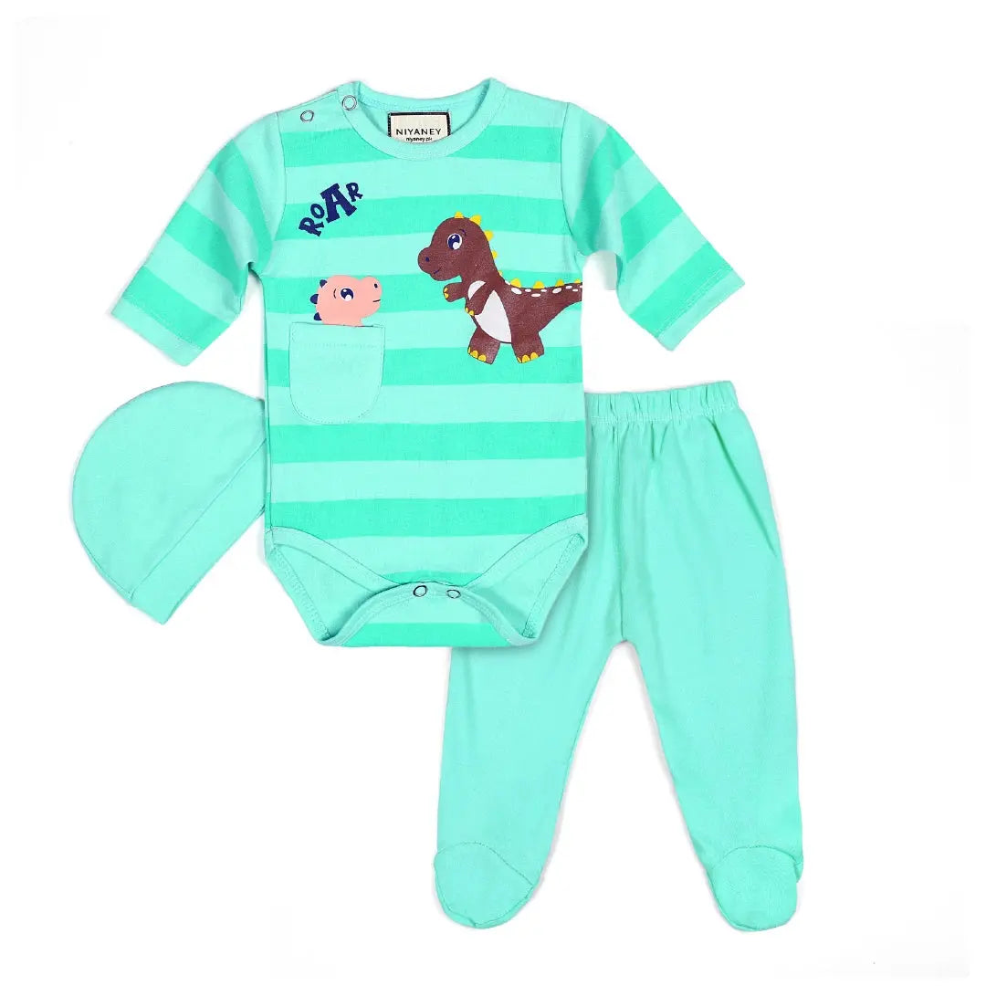 Cute Dinosaur Theme Green Baby Bodysuit Set - Niyaney Clothing