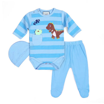 Light Blue Striped Dinosaur Baby Set - Niyaney Clothing