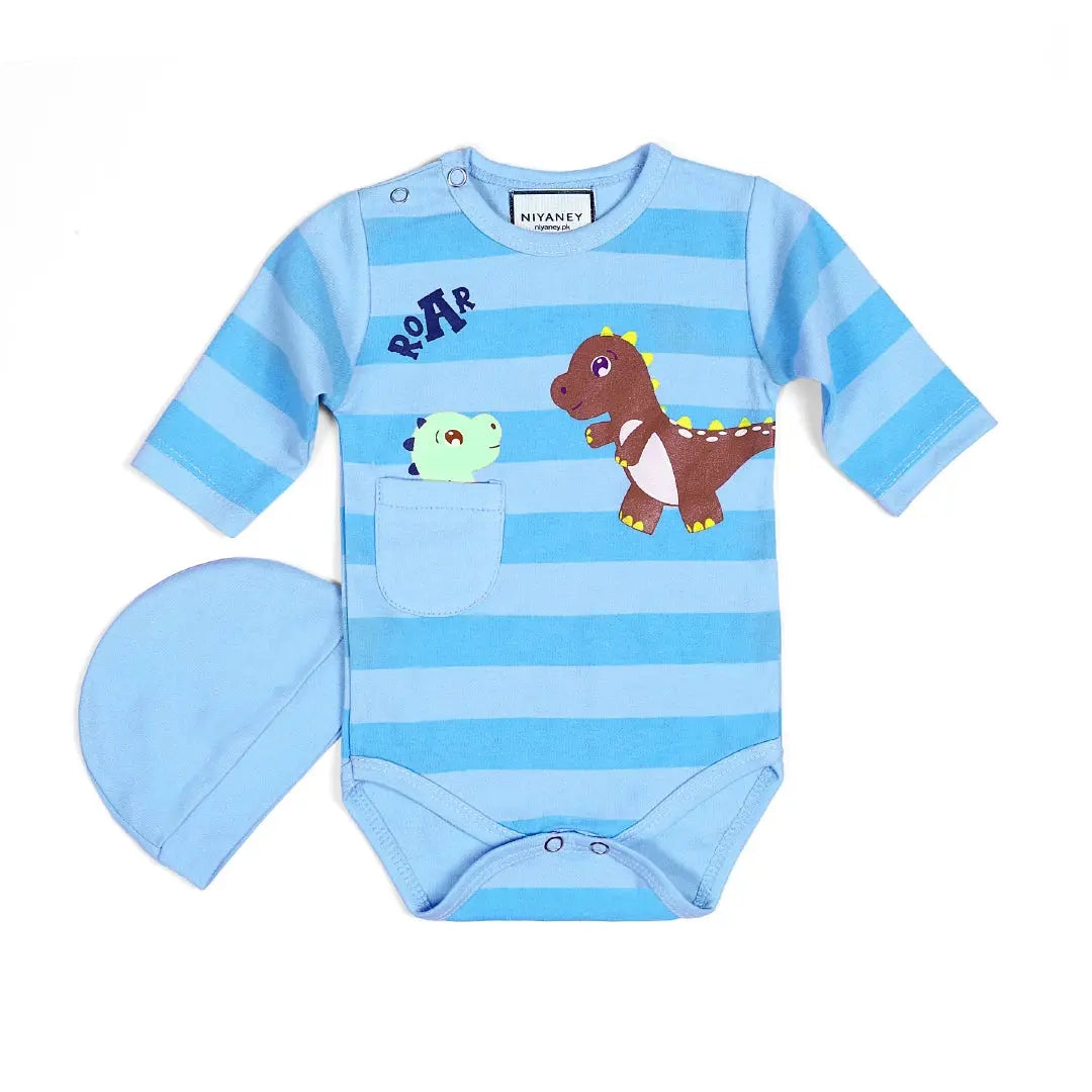 Light Blue Striped Dinosaur Baby Set - Niyaney Clothing