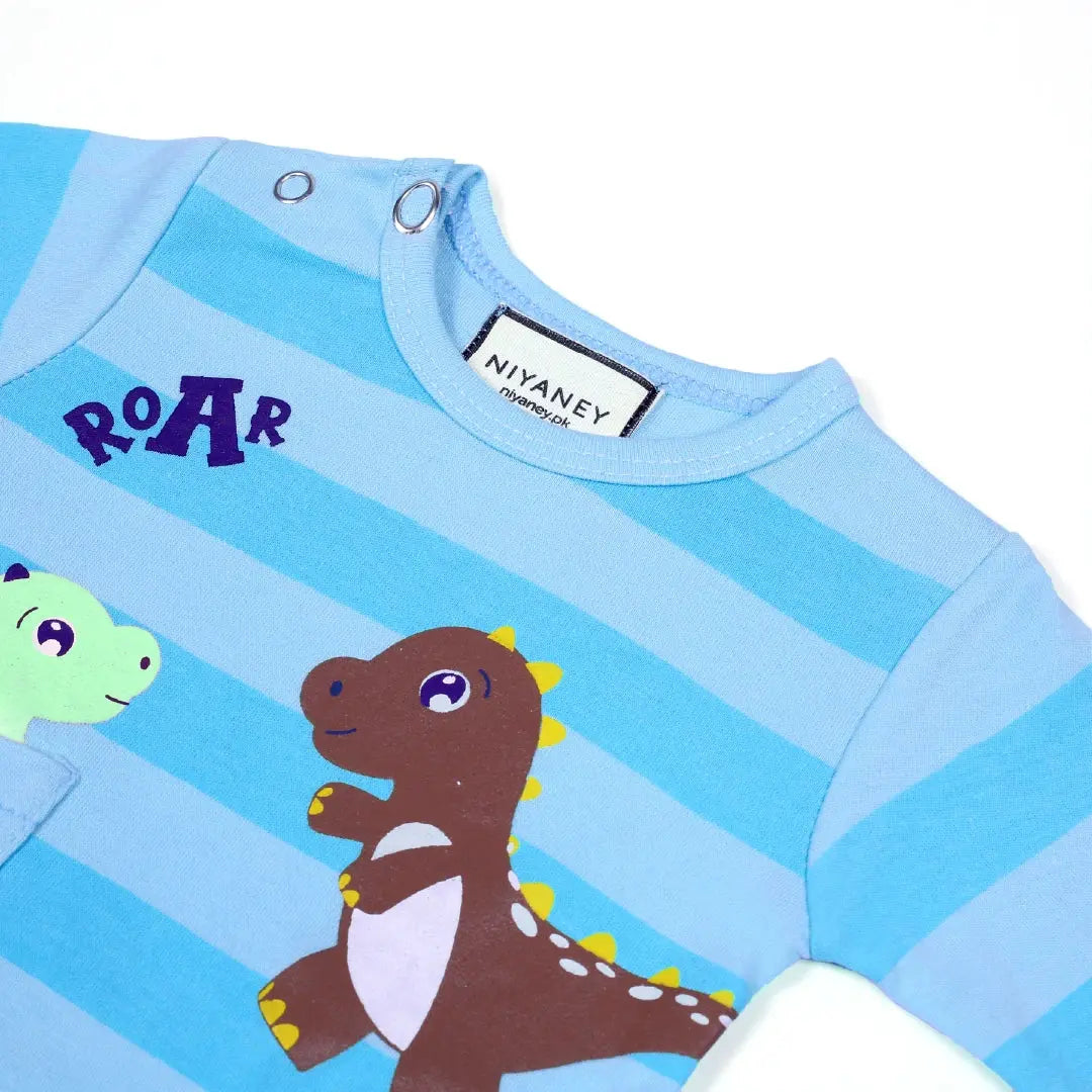 Light Blue Striped Dinosaur Baby Set - Niyaney Clothing