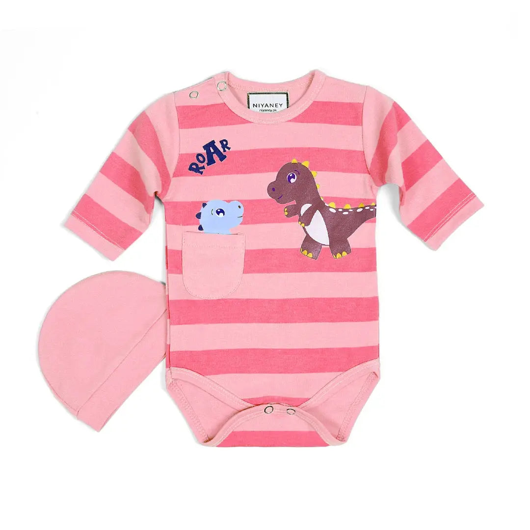 Cute Dinosaur Theme Pink Baby Bodysuit Set - Niyaney Clothing