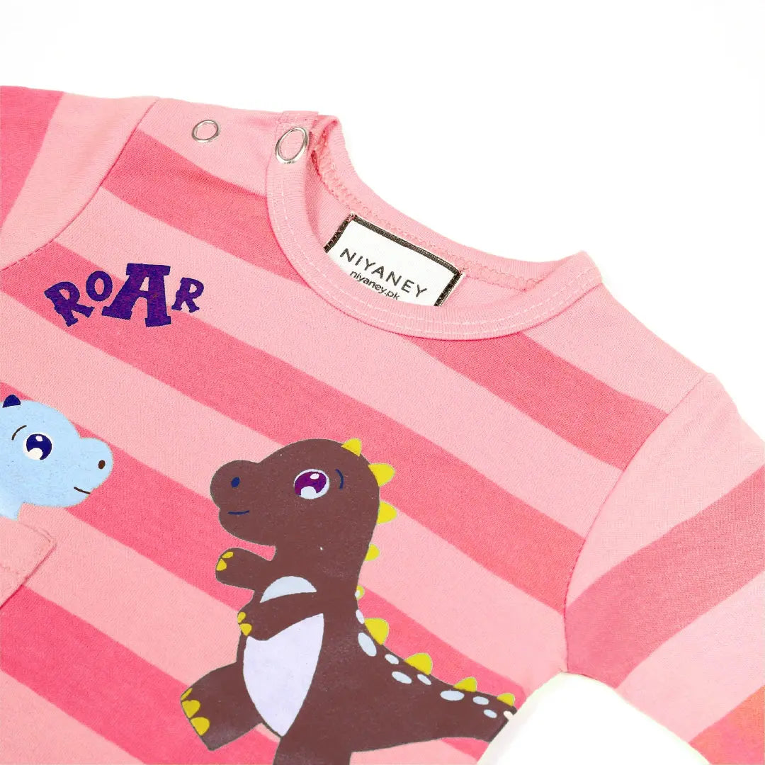 Cute Dinosaur Theme Pink Baby Bodysuit Set - Niyaney Clothing