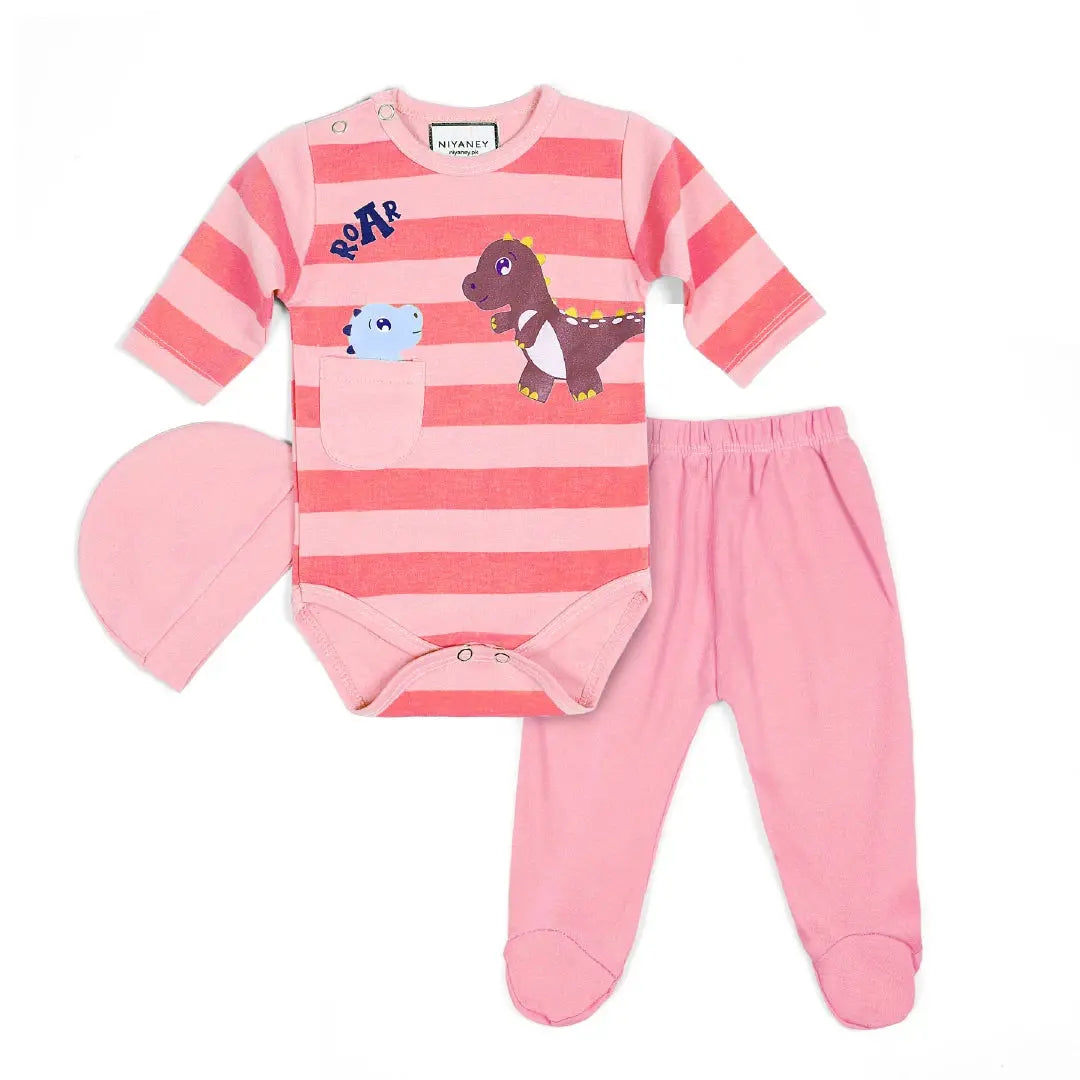 Cute Dinosaur Theme Pink Baby Bodysuit Set - Niyaney Clothing
