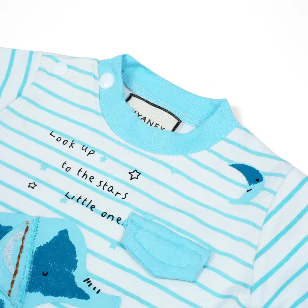 Light Blue & White Striped Elephant Baby Set - Niyaney Clothing