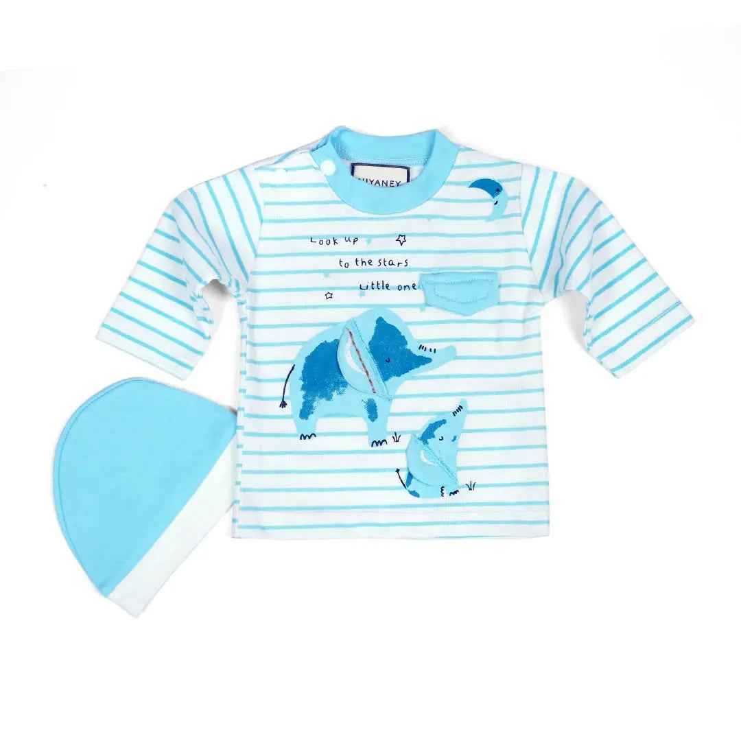 Light Blue & White Striped Elephant Baby Set - Niyaney Clothing