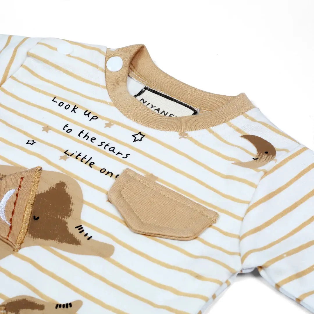 Beige & White Striped Elephant Baby Set - Niyaney Clothing