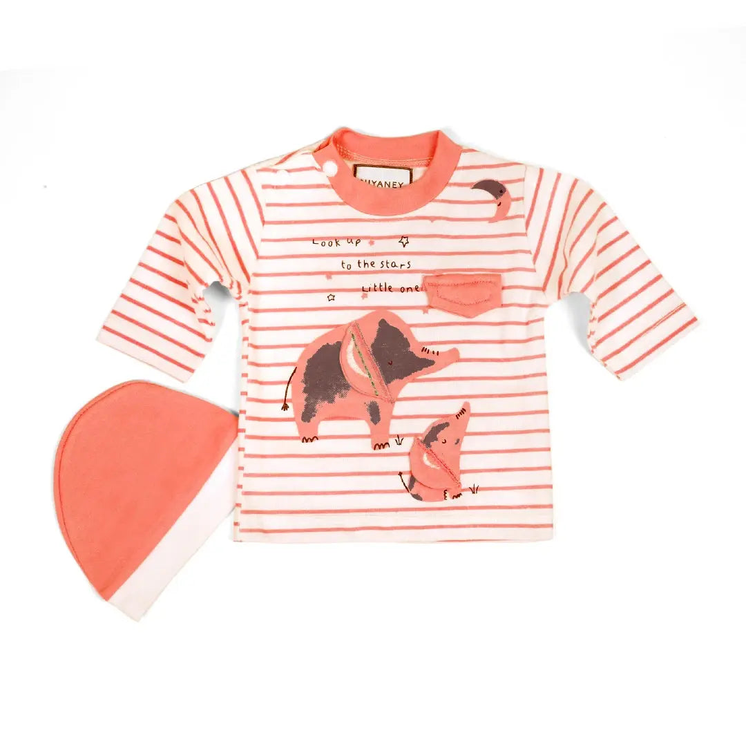 Orange & White Striped Elephant Baby Set - Niyaney Clothing