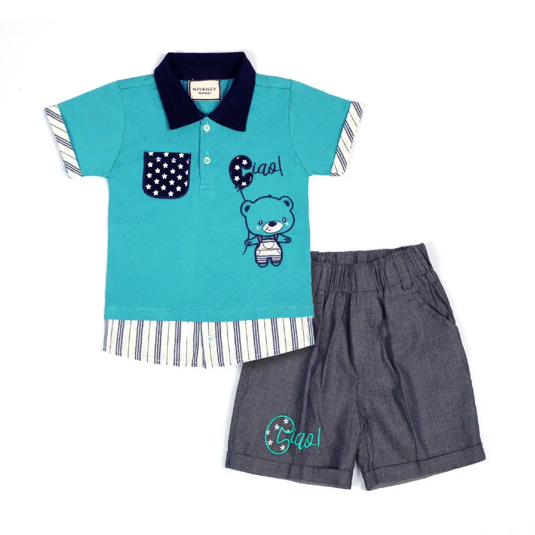 Cute Bear Balloon Graphic Teal Baby Outfit - Niyaney Clothing