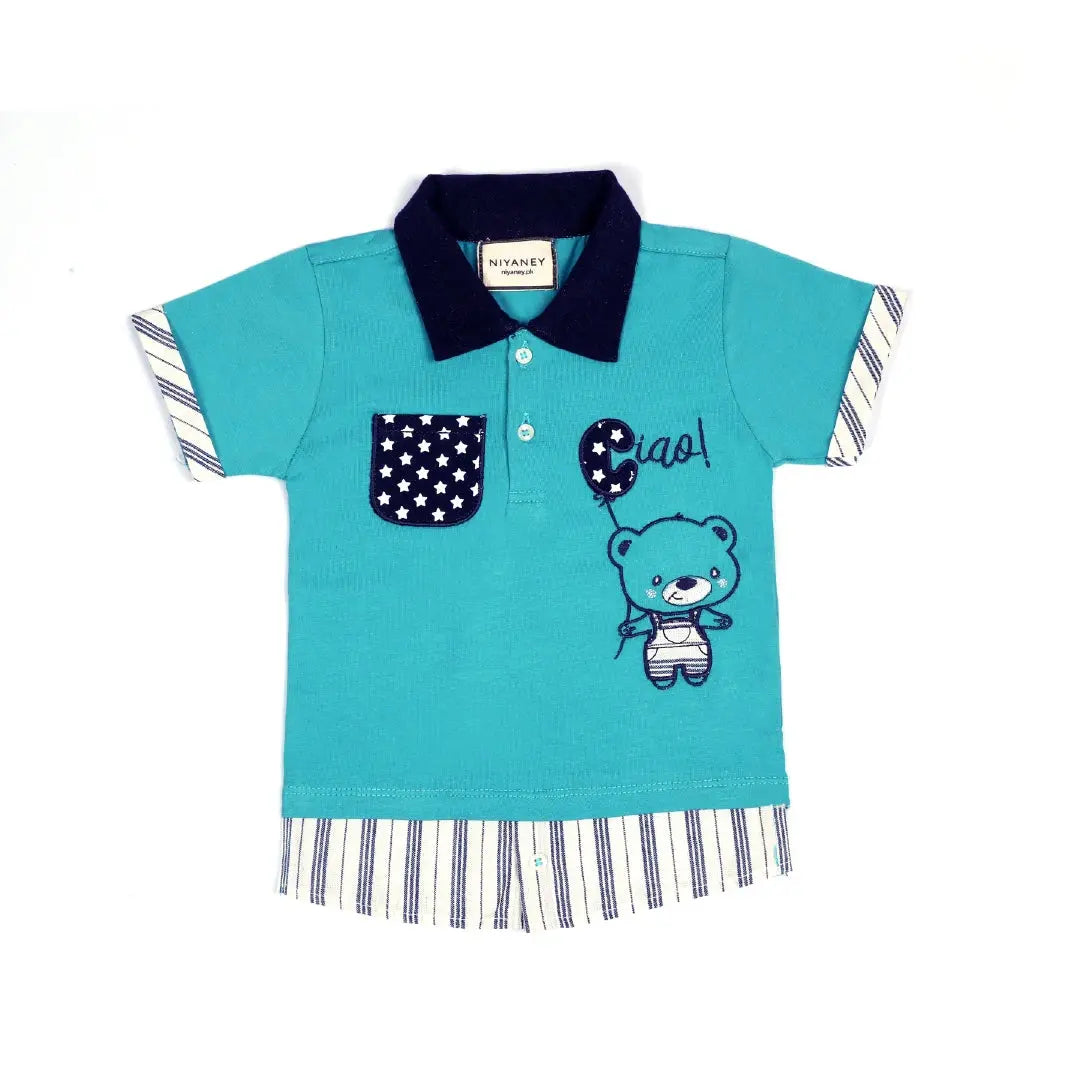 Cute Bear Balloon Graphic Teal Baby Outfit - Niyaney Clothing