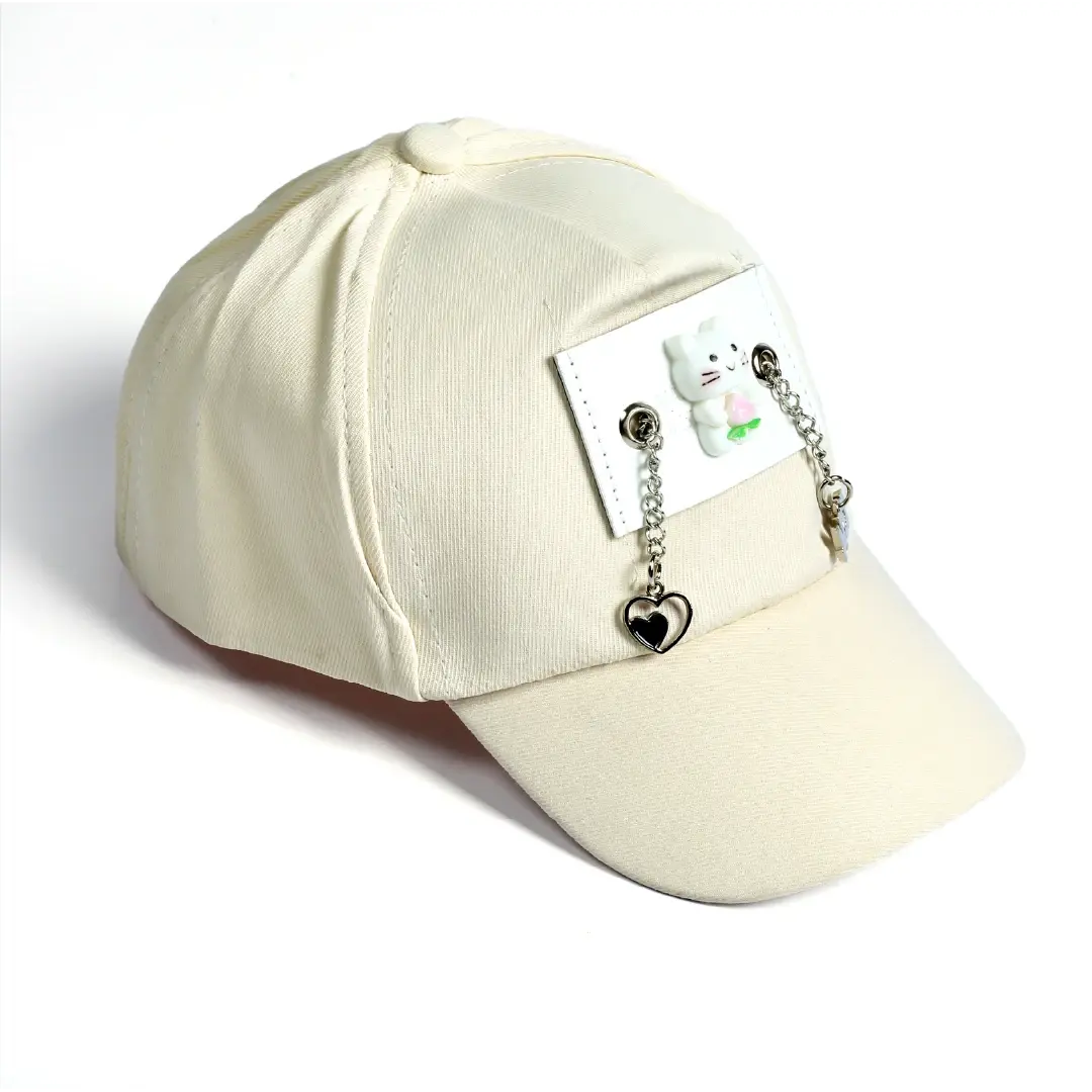 Cream Cute Kitten Pendant Kids Hat - Niyaney Clothing