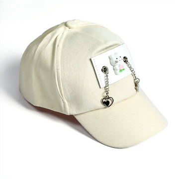 Cream Cute Kitten Pendant Kids Hat - Niyaney Clothing
