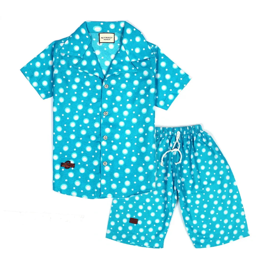 Stylish Teal Dotted Baby Shirt and Shorts - Niyaney Clothing