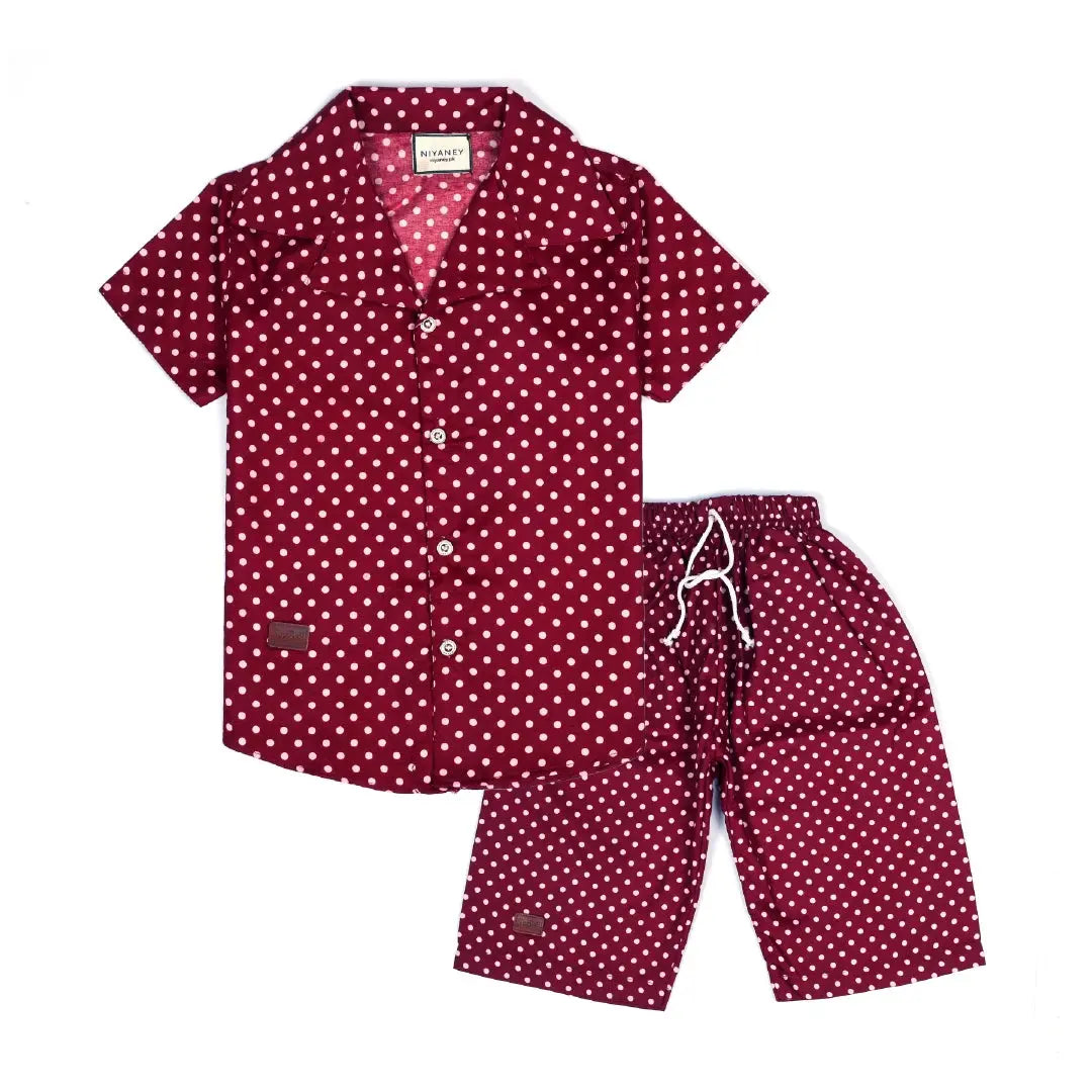 Wine Polka Dot Night Set - Niyaney Clothing