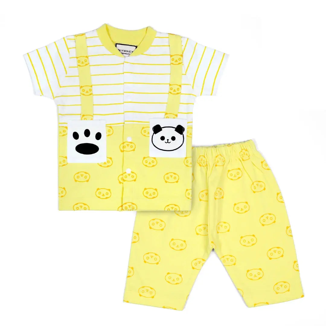 Yellow & White Stripe Panda Face Baby Set - Niyaney Clothing