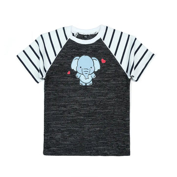 Stripes & Elephant in Charcoal T-Shirt - Niyaney Clothing