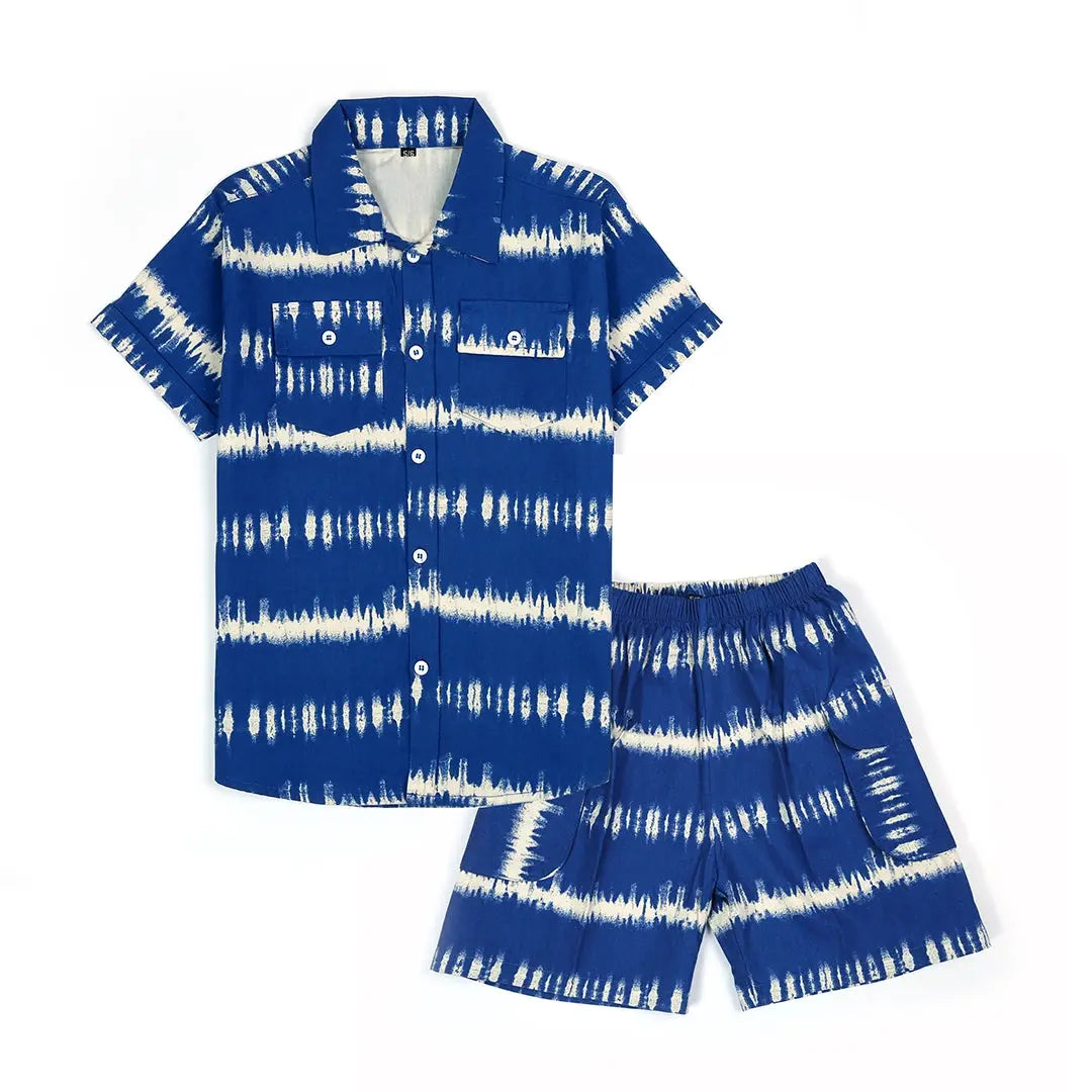 Blue and White Tie-Dye Patterned Shirt & Shorts - Niyaney Clothing