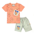 Peach Bear Print T-Shirt & Grey Shorts Set - Niyaney Clothing