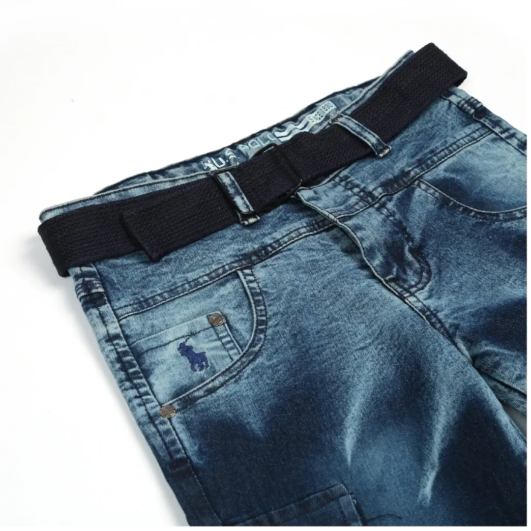 Mid-Wash Blue Belted Pocket Short - Niyaney Clothing