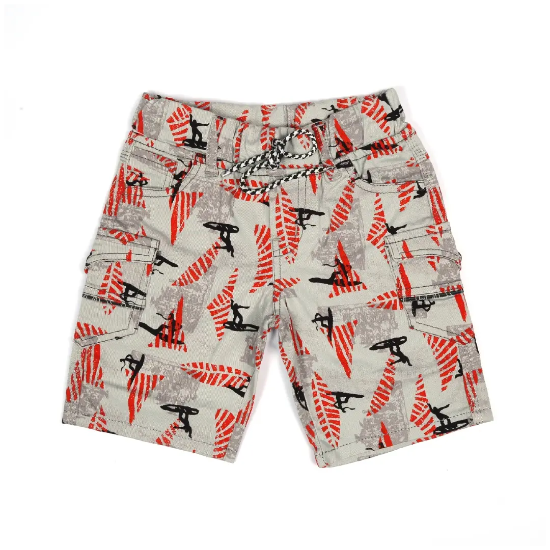 Red & Grey Surfer Print Cargo Shorts - Niyaney Clothing