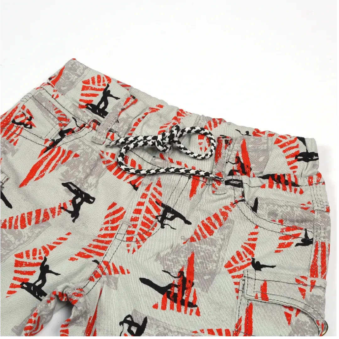 Red & Grey Surfer Print Cargo Shorts - Niyaney Clothing
