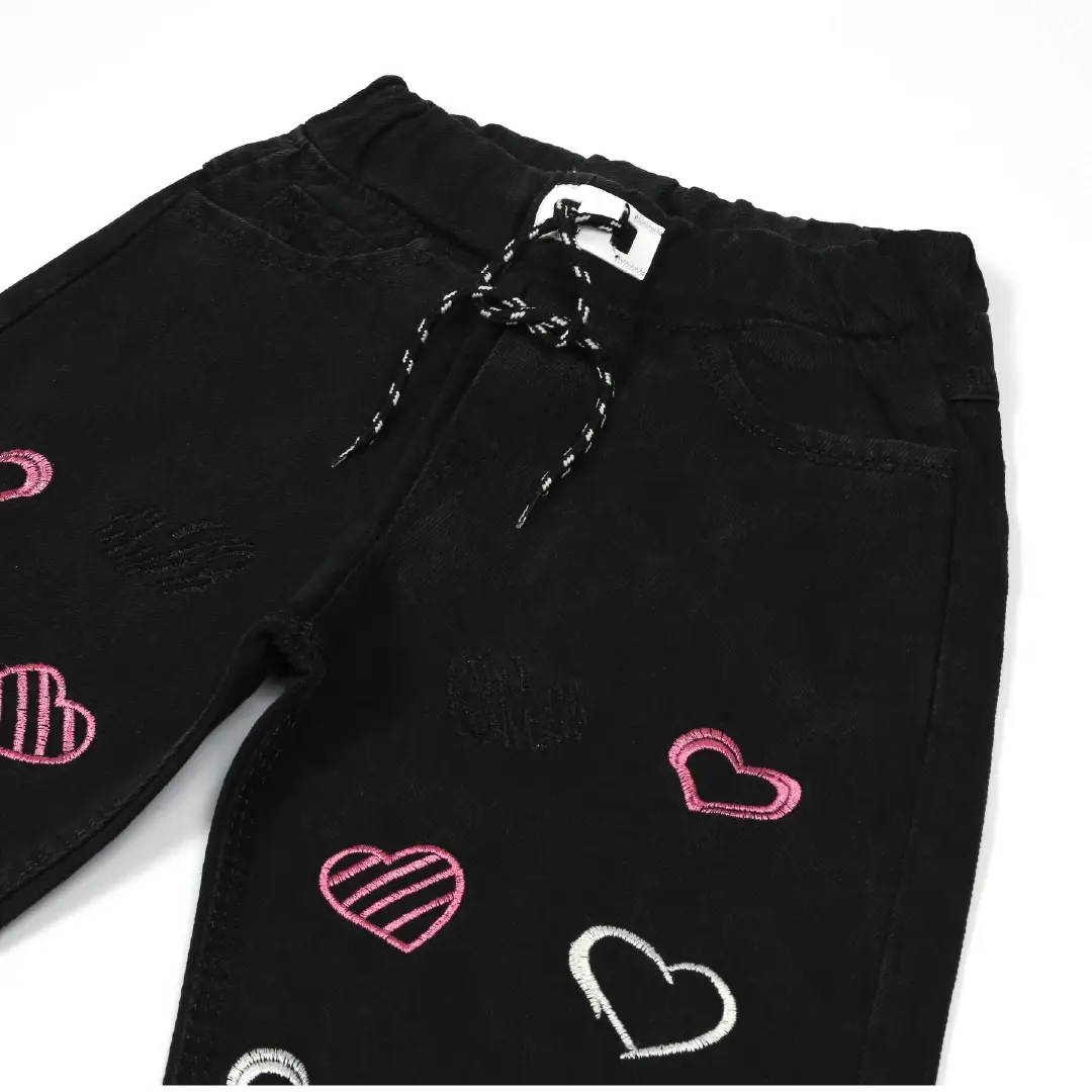 Black Heart Detail Wide Leg Jeans - Niyaney Clothing