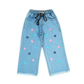 Light Blue Floral Embroidered Wide Leg Jeans - Niyaney Clothing