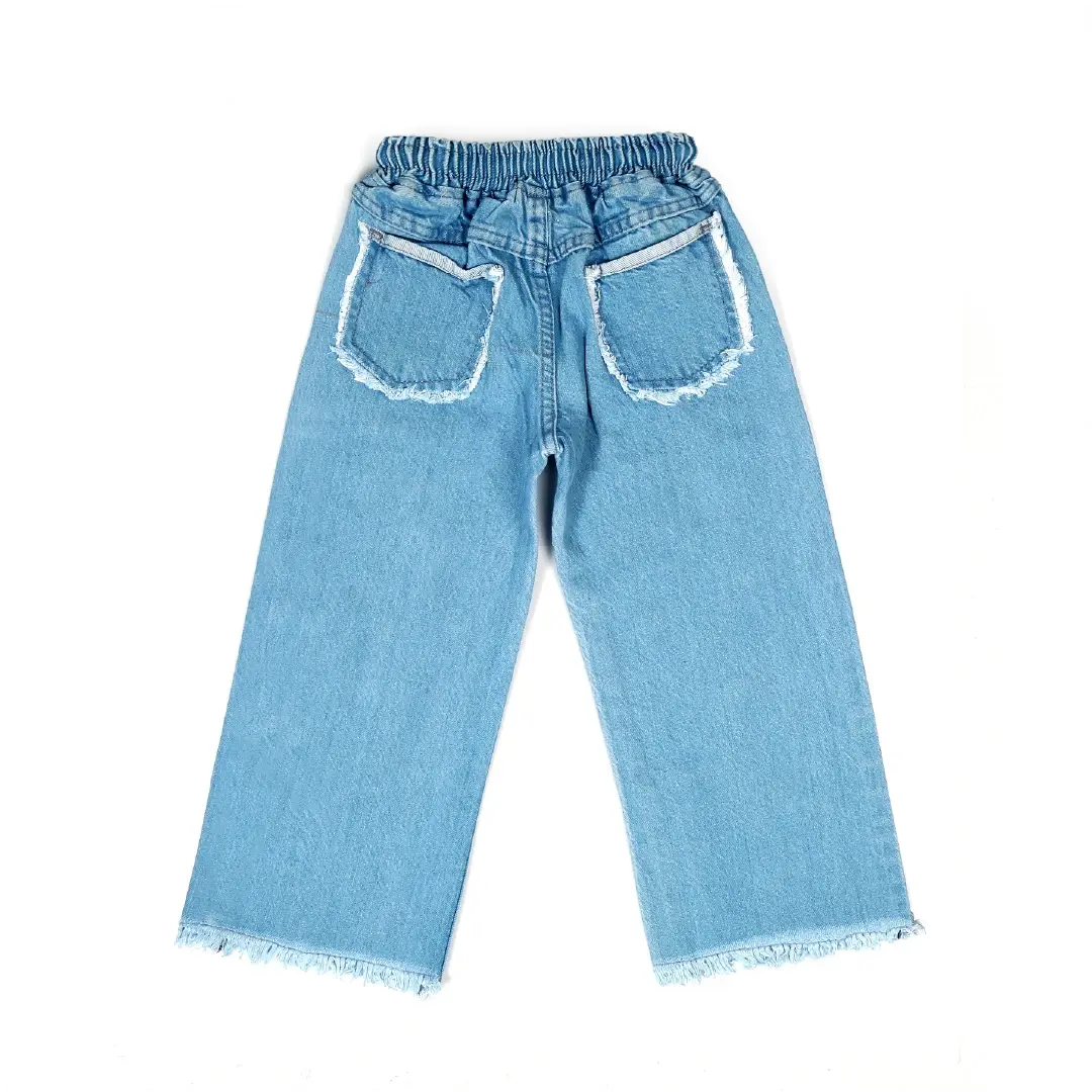 Light Blue Floral Embroidered Wide Leg Jeans - Niyaney Clothing