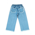 Light Blue Floral Embroidered Wide Leg Jeans - Niyaney Clothing