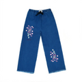 Blue Floral Embroidered Wide Leg Jeans - Niyaney Clothing