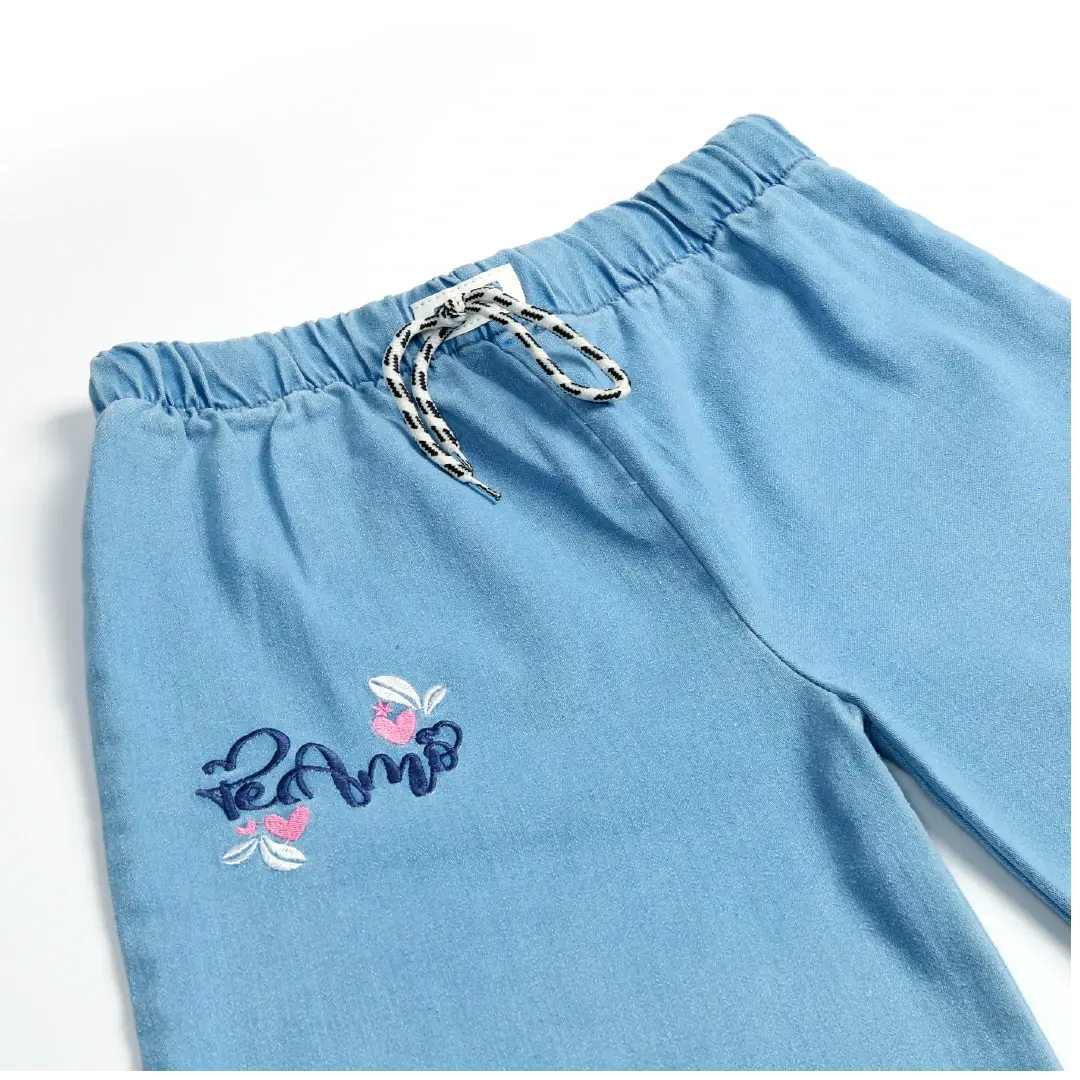 Light Blue Embroidered Wide Leg Jeans - Niyaney Clothing