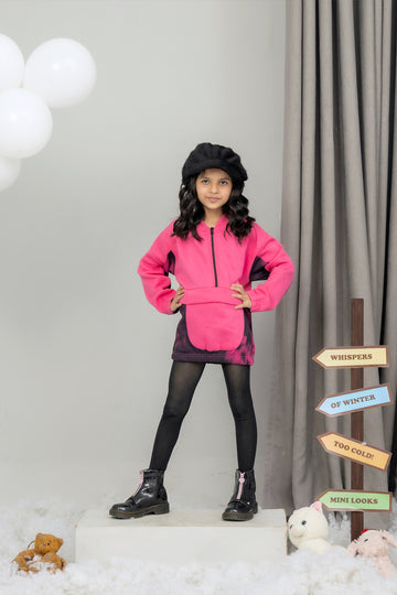 Solid and Printed Pink Fleece Hoodie