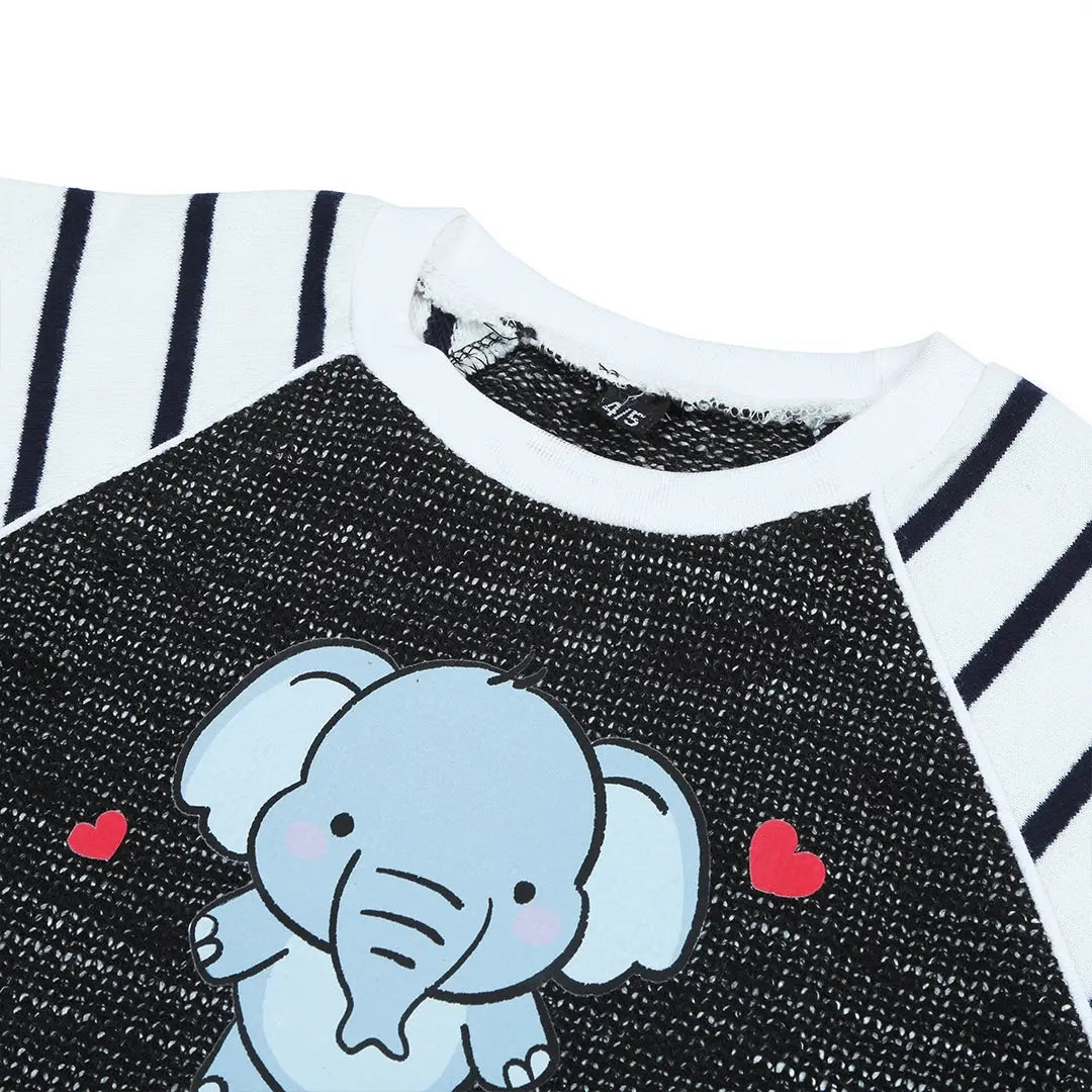 Stripes & Elephant in Charcoal T-Shirt - Niyaney Clothing