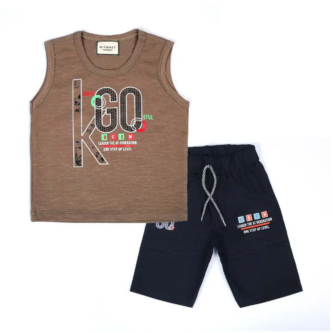 Stylish Beige Sleeveless Shirt & Black Shorts Set - Niyaney Clothing