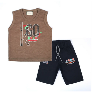 Stylish Beige Sleeveless Shirt & Black Shorts Set - Niyaney Clothing