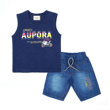 Stylish Navy Blue Sleeveless Shirt & Blue Jean Shorts Set - Niyaney Clothing