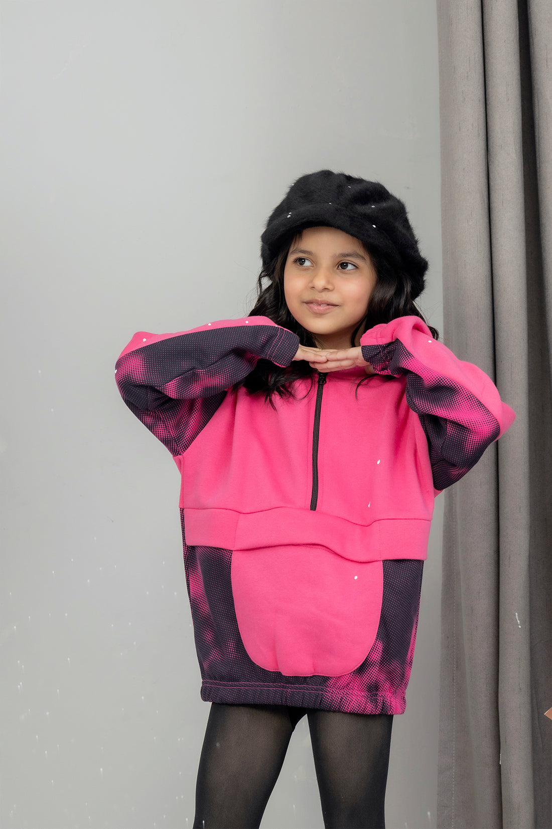 Solid and Printed Pink Fleece Hoodie