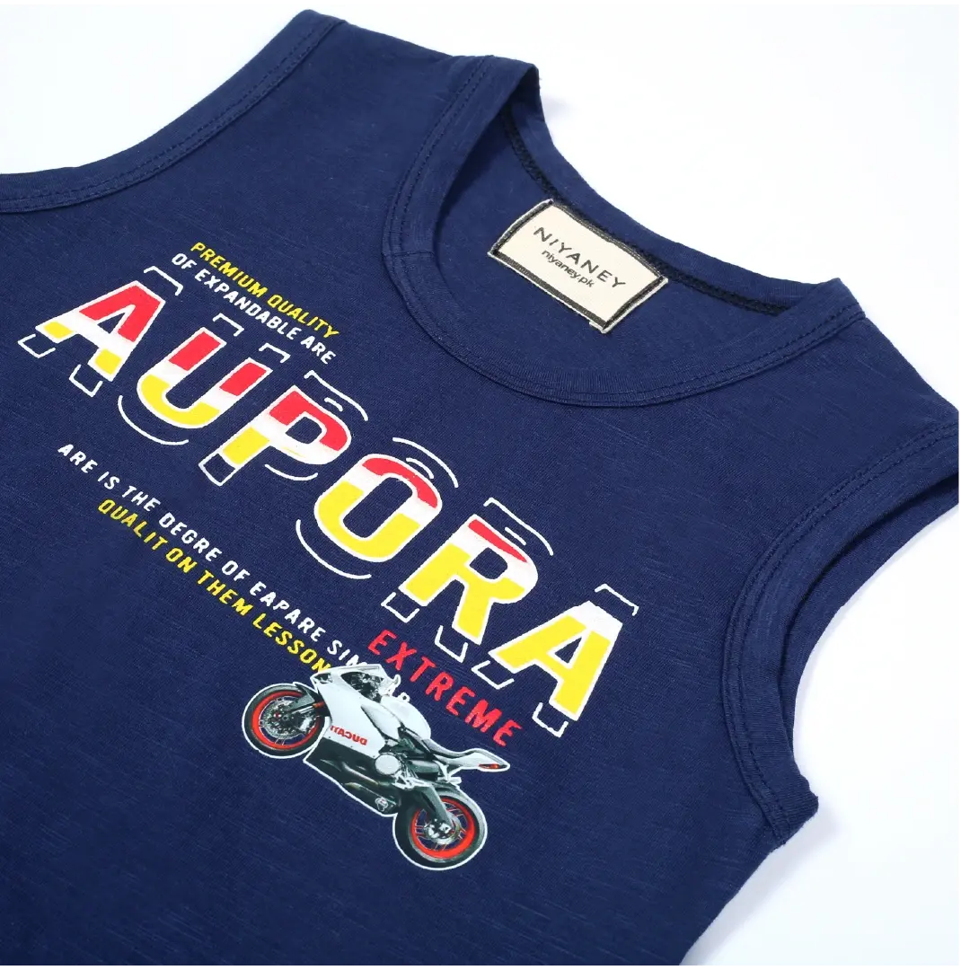 Stylish Navy Blue Sleeveless Shirt & Blue Jean Shorts Set - Niyaney Clothing